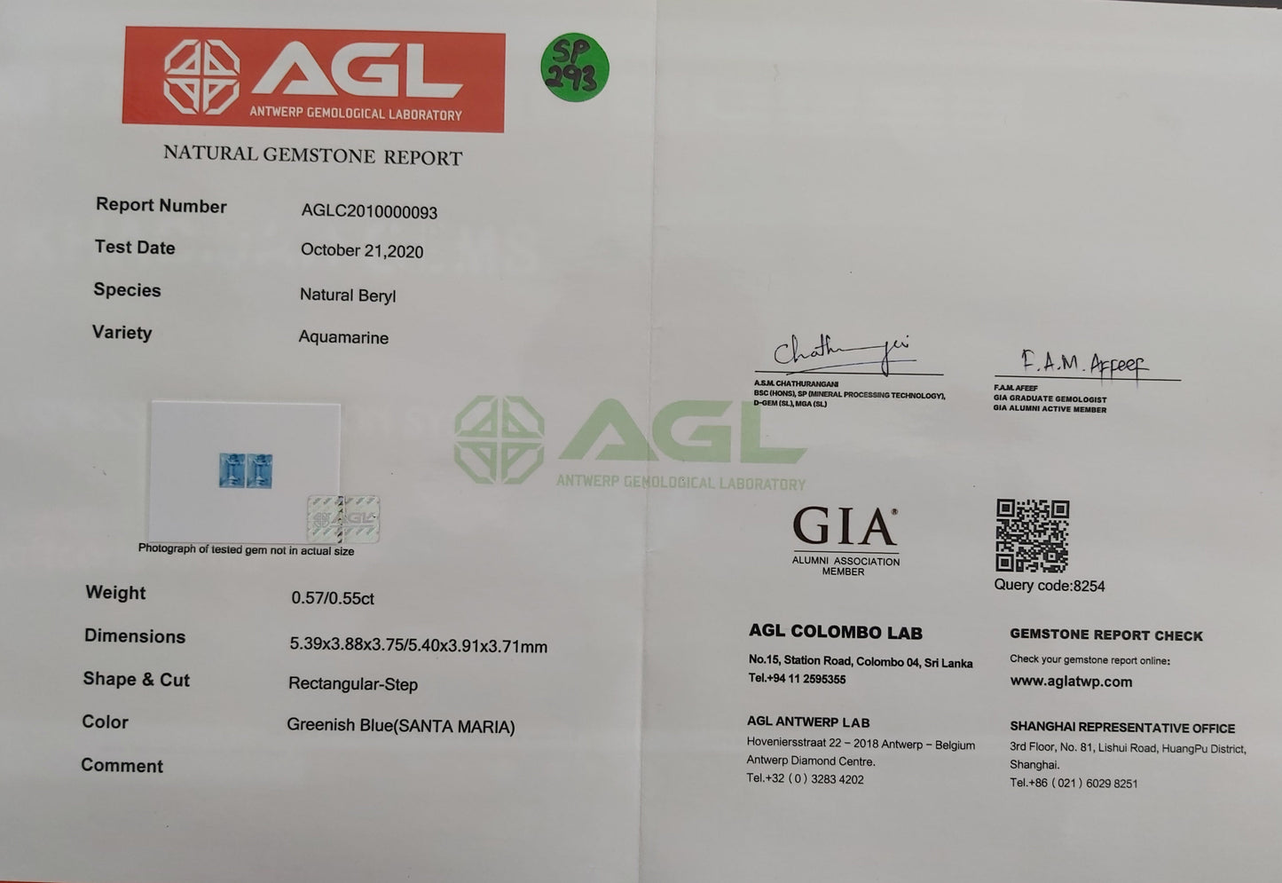 Aquamarine 1.12ct Greenish Blue Rectangle