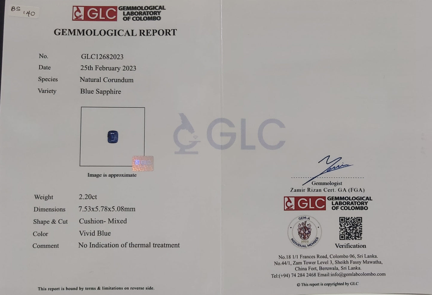 2.20ct Natural Vivid Blue Cushion Blue Sapphire