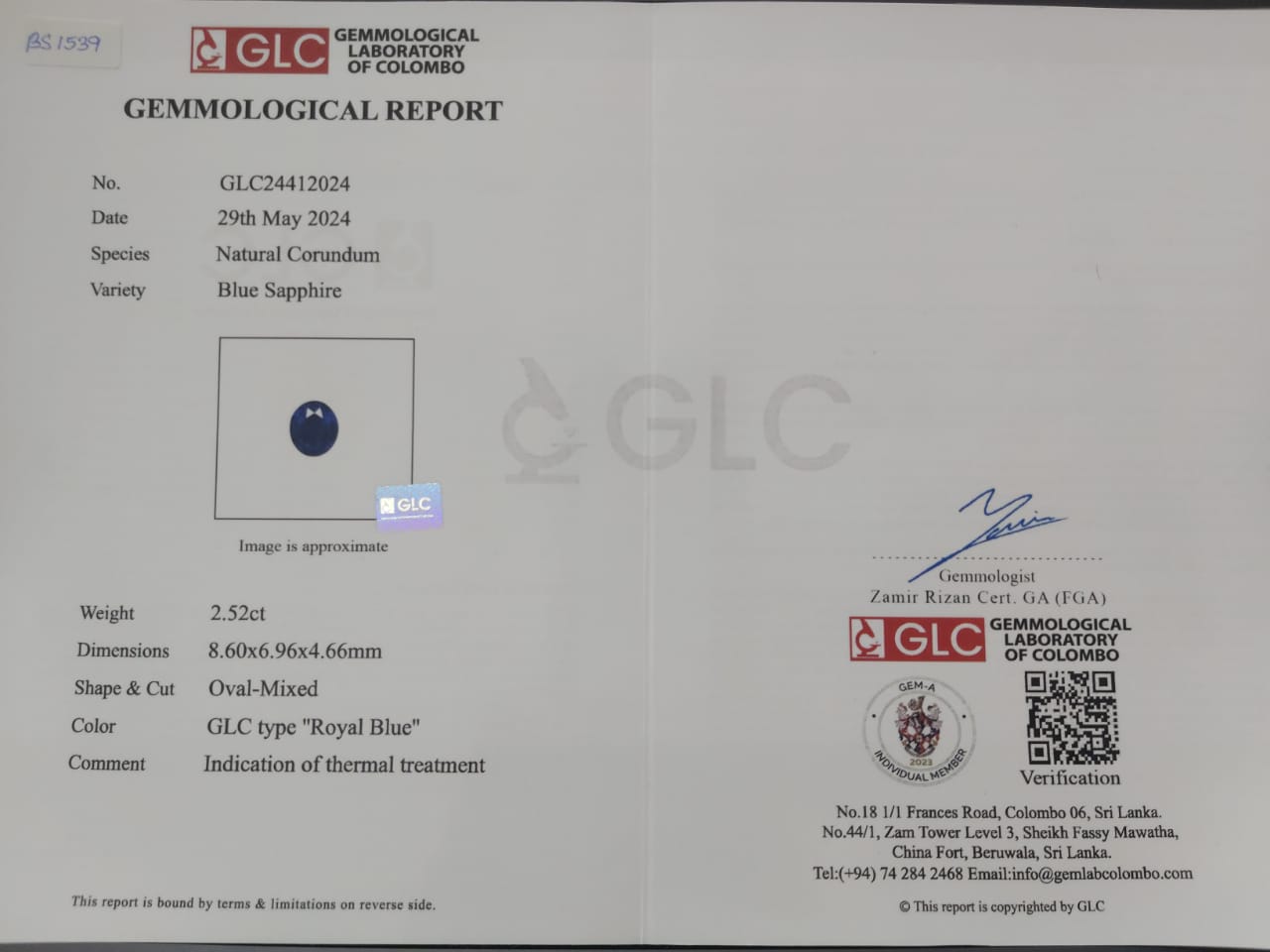 Blue Sapphire 2.52ct RB Oval Heated