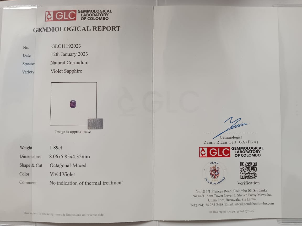 Violet Sapphire 1.89ct Vivid Violet Octagon Natural