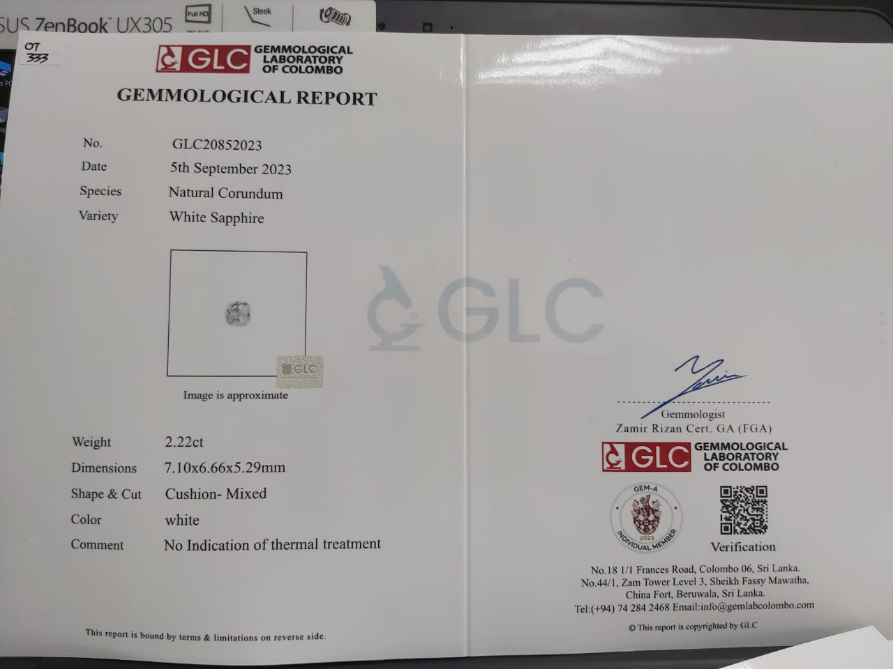 White Sapphire 2.22ct White Cushion Natural
