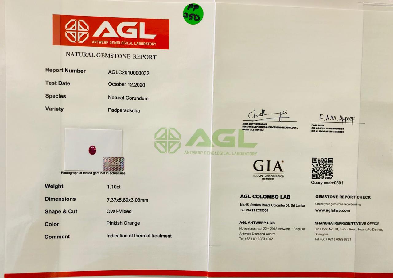 Padparadscha 1.10ct Pinkish Orange Oval (Heated)