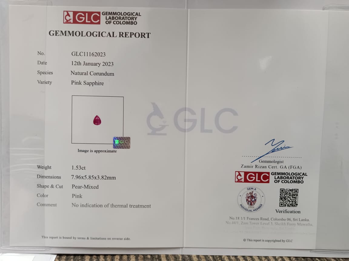 Pink Sapphire 1.53ct Pink Pear Natural