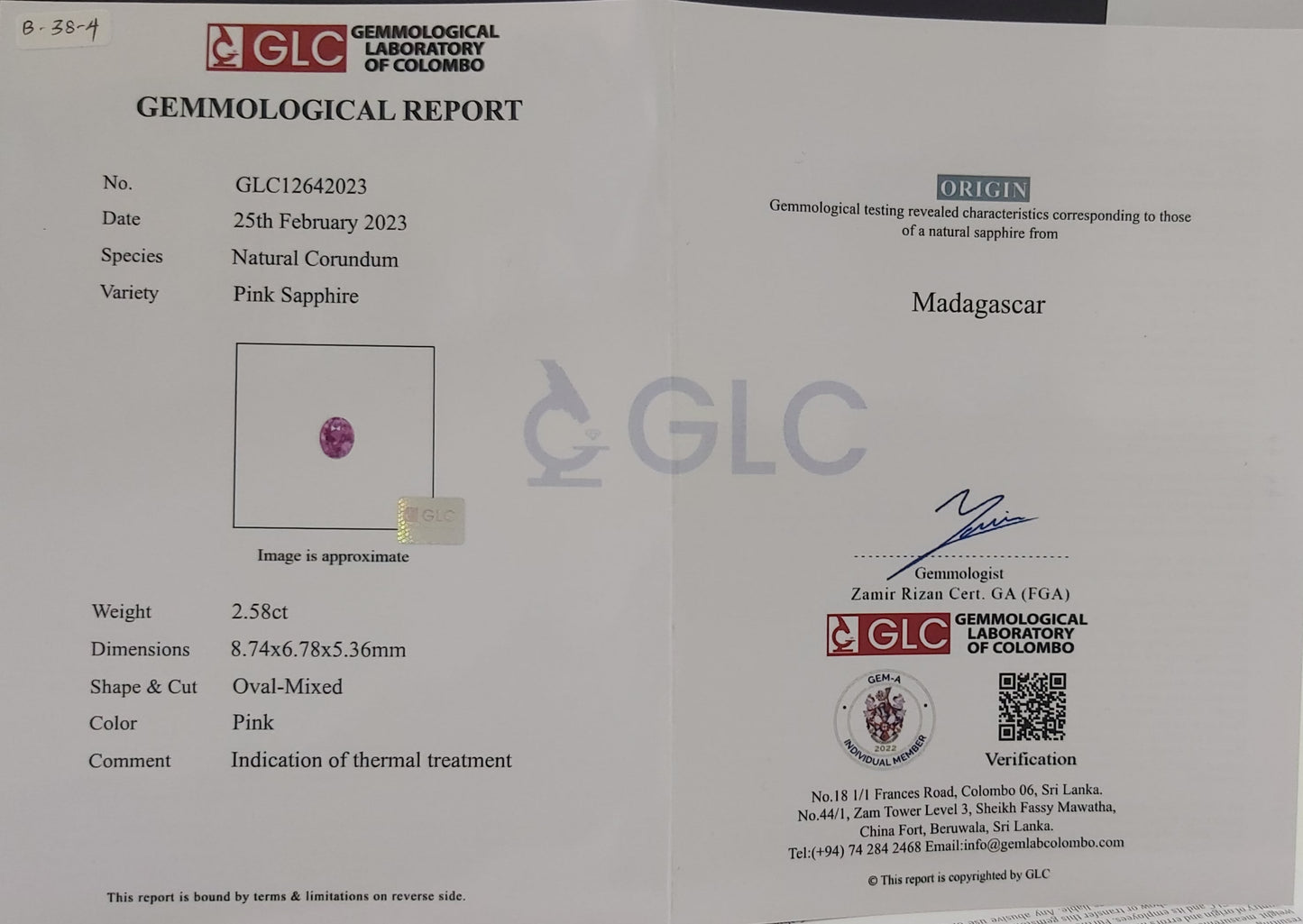 Pink Sapphire 2.58ct Pink Oval Heated