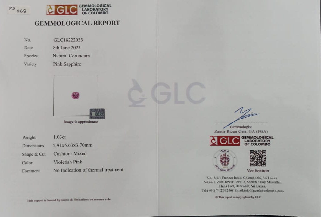 Pink Sapphire 1.03ct Vivid Pink Cushion Natural
