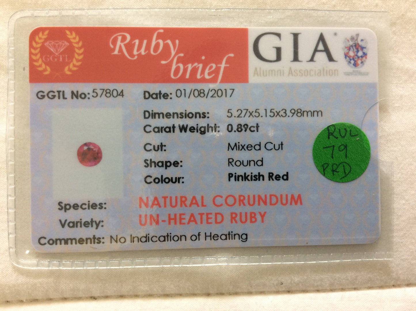 Ruby 0.89ct Pinkish Red Round Natural