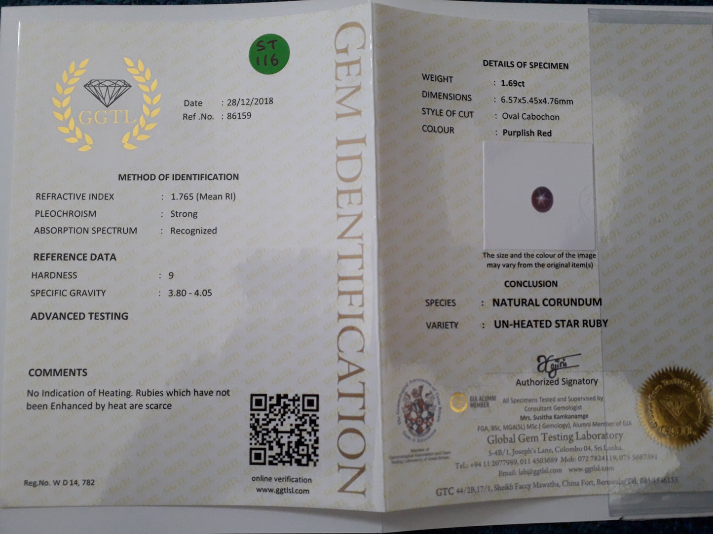 Star Ruby 1.69ct Pinkish Red Oval Cabochon Natural