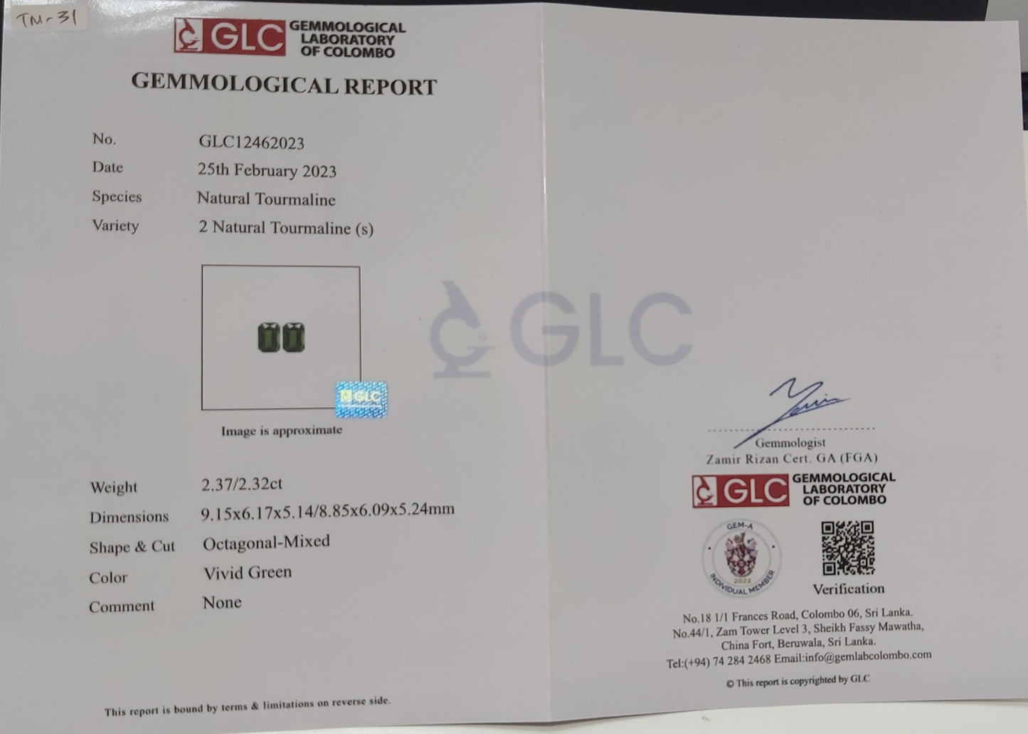 4.70ct Octagon Cut Vivid Green Tourmaline