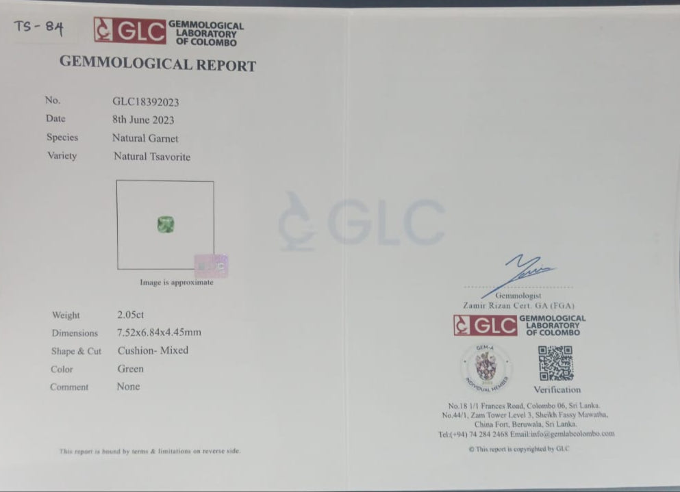Tsavorite 2.05ct Green Cushion EC