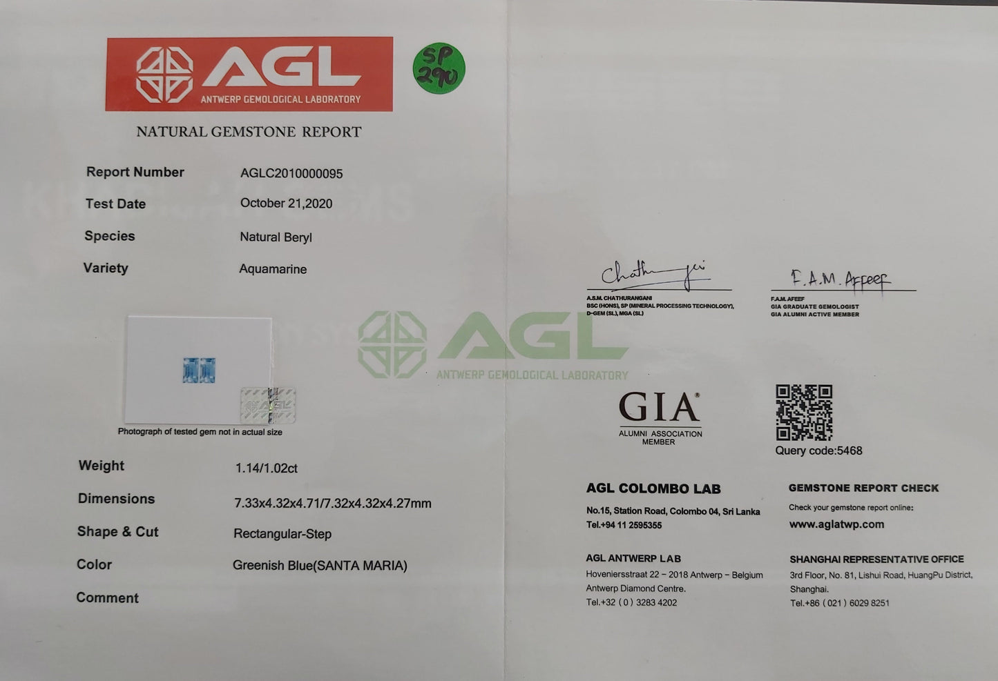 Aquamarine 2.16ct Greenish Blue Rectangle