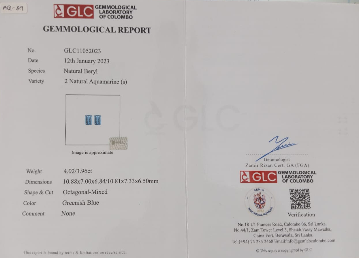 Aquamarine 7.98ct Pair - Light Blue Octagon