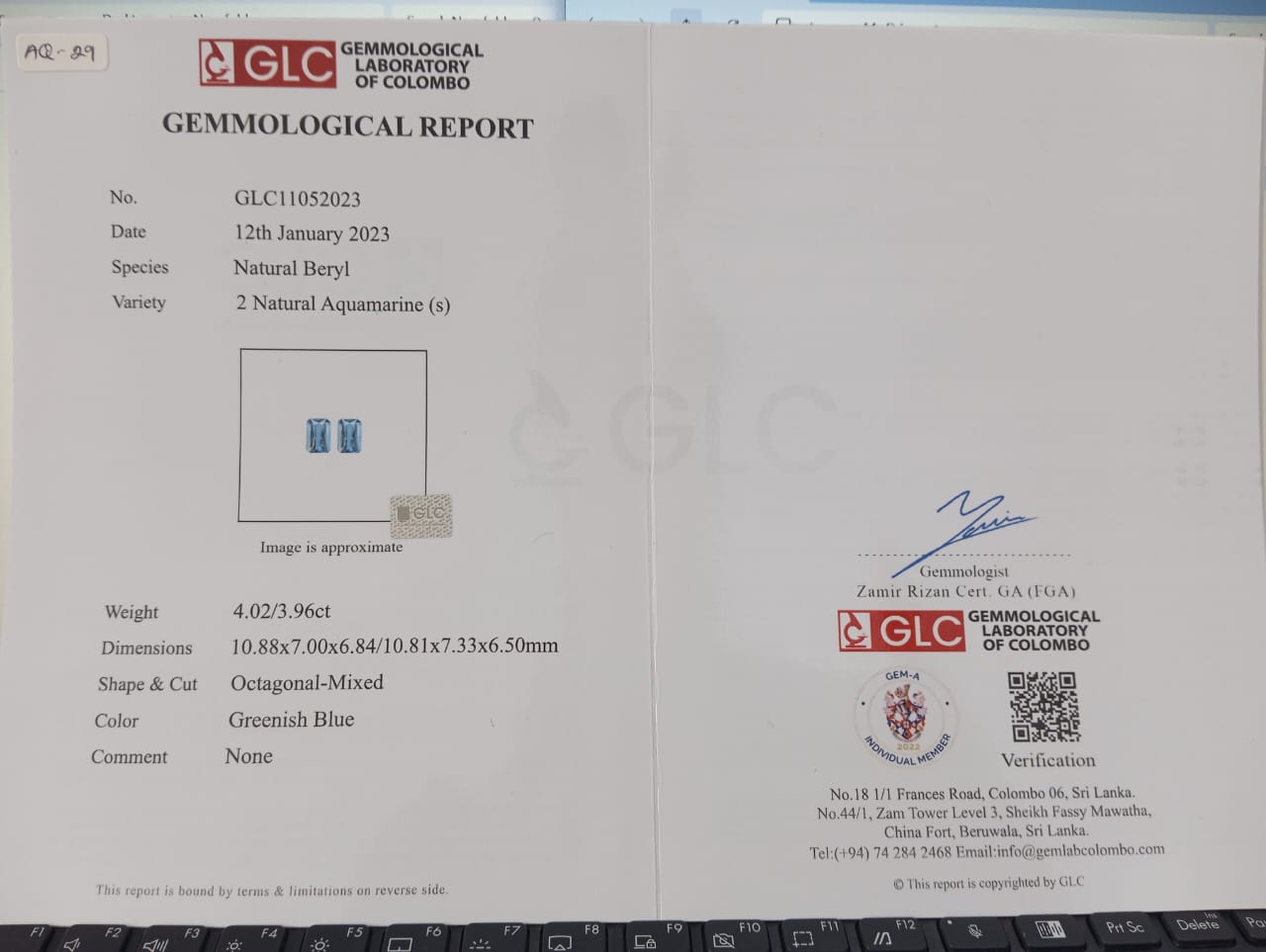 Aquamarine 7.98ct Pair - Light Blue Octagon