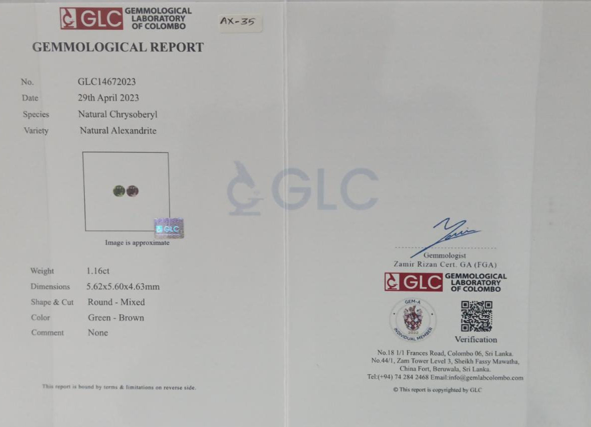 Alexandrite 1.16ct Green Red Round