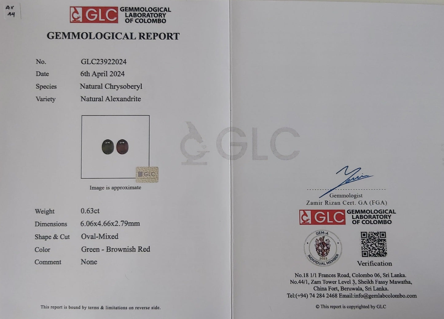 Alexandrite 0.63ct Green Red Oval