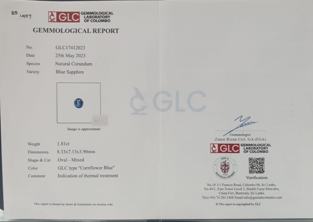 Blue Sapphire 1.81ct CF Oval Heated