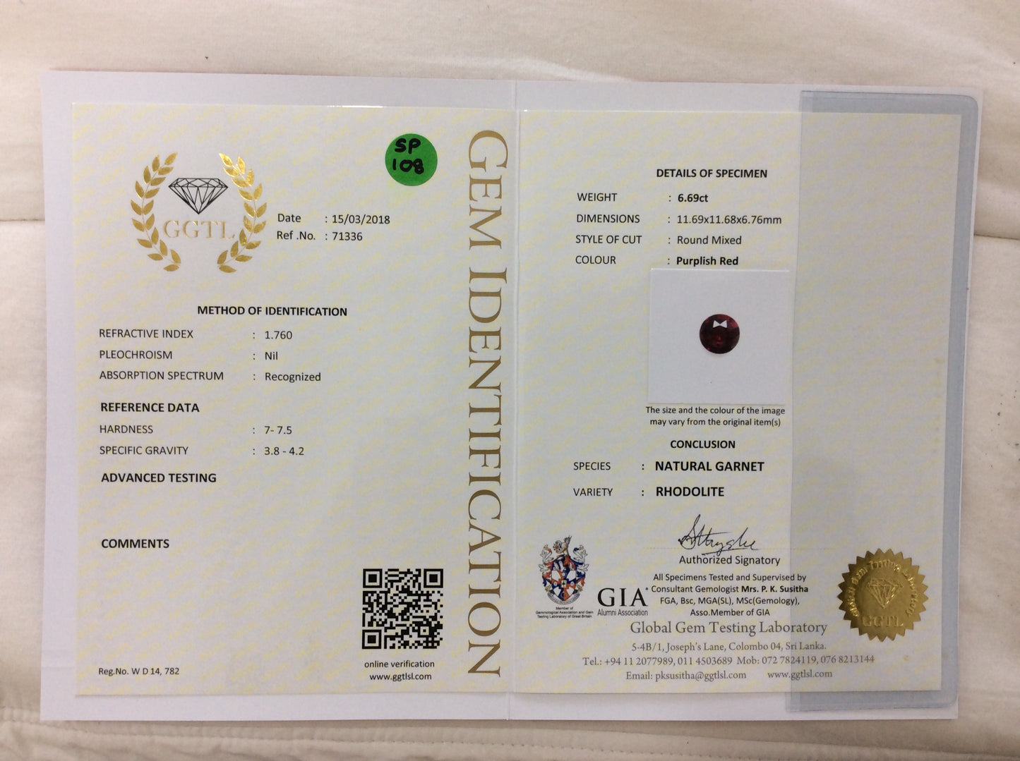 Garnet 6.69ct Purplish Red Round