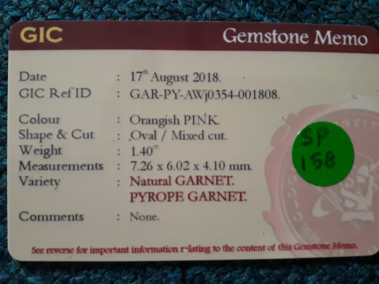 Pyrope Garnet 1.40ct Orangish Pink Oval