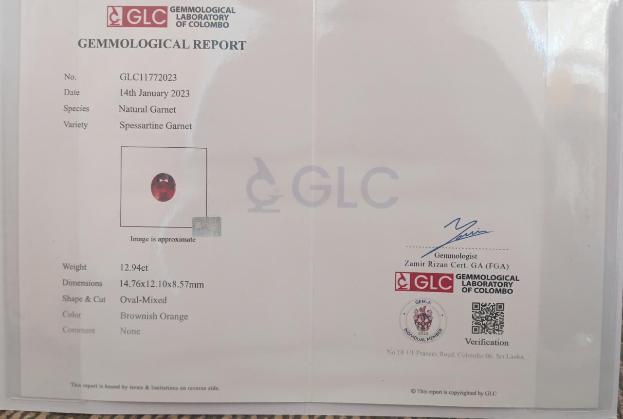 Garnet 12.94ct Brownish Orange Oval Clean