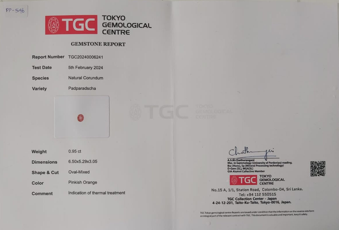 Padparadscha 0.95ct Pinkish Orange Oval (Heated)