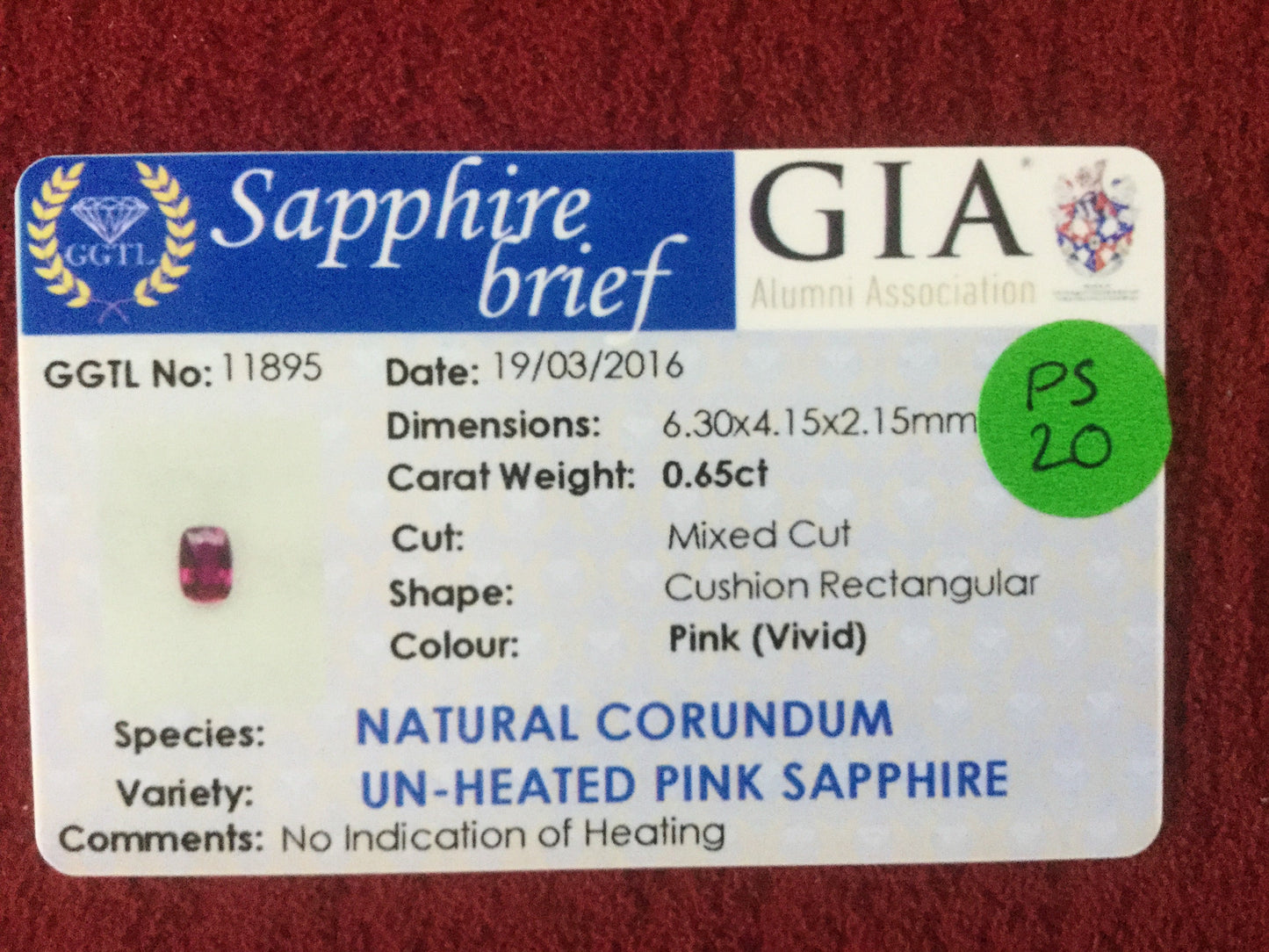 Pink Sapphire 0.65ct Vivid Pink Cushion Natural
