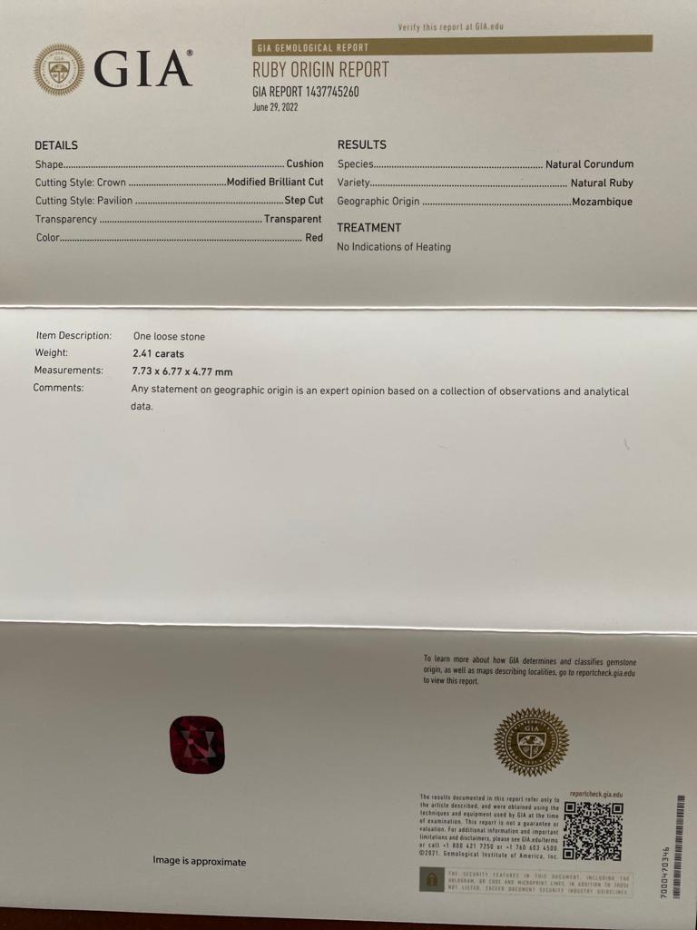 Ruby 2.41ct Red Cushion Natural