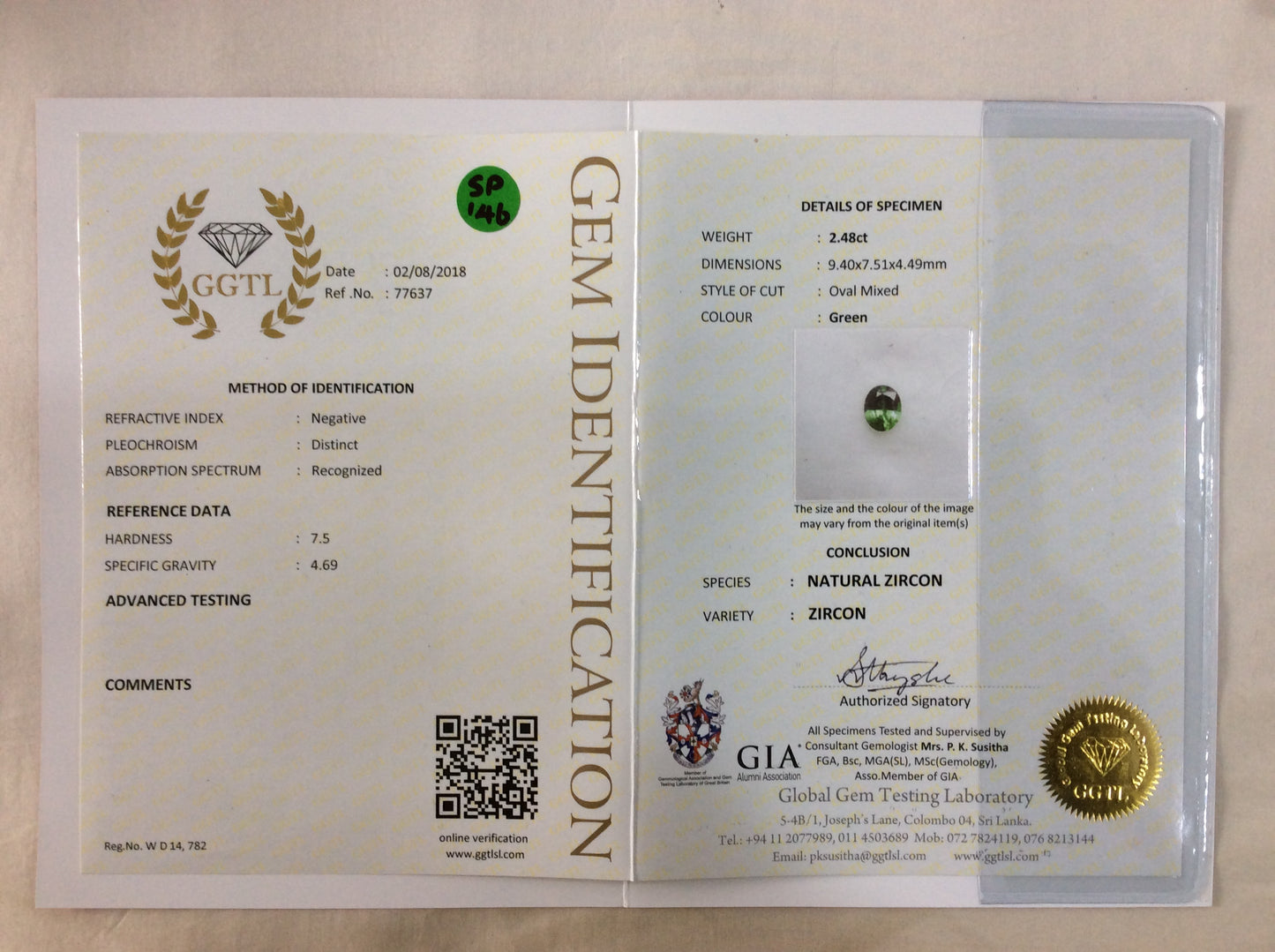 Zircon 2.48ct Green Oval Cabochon EC