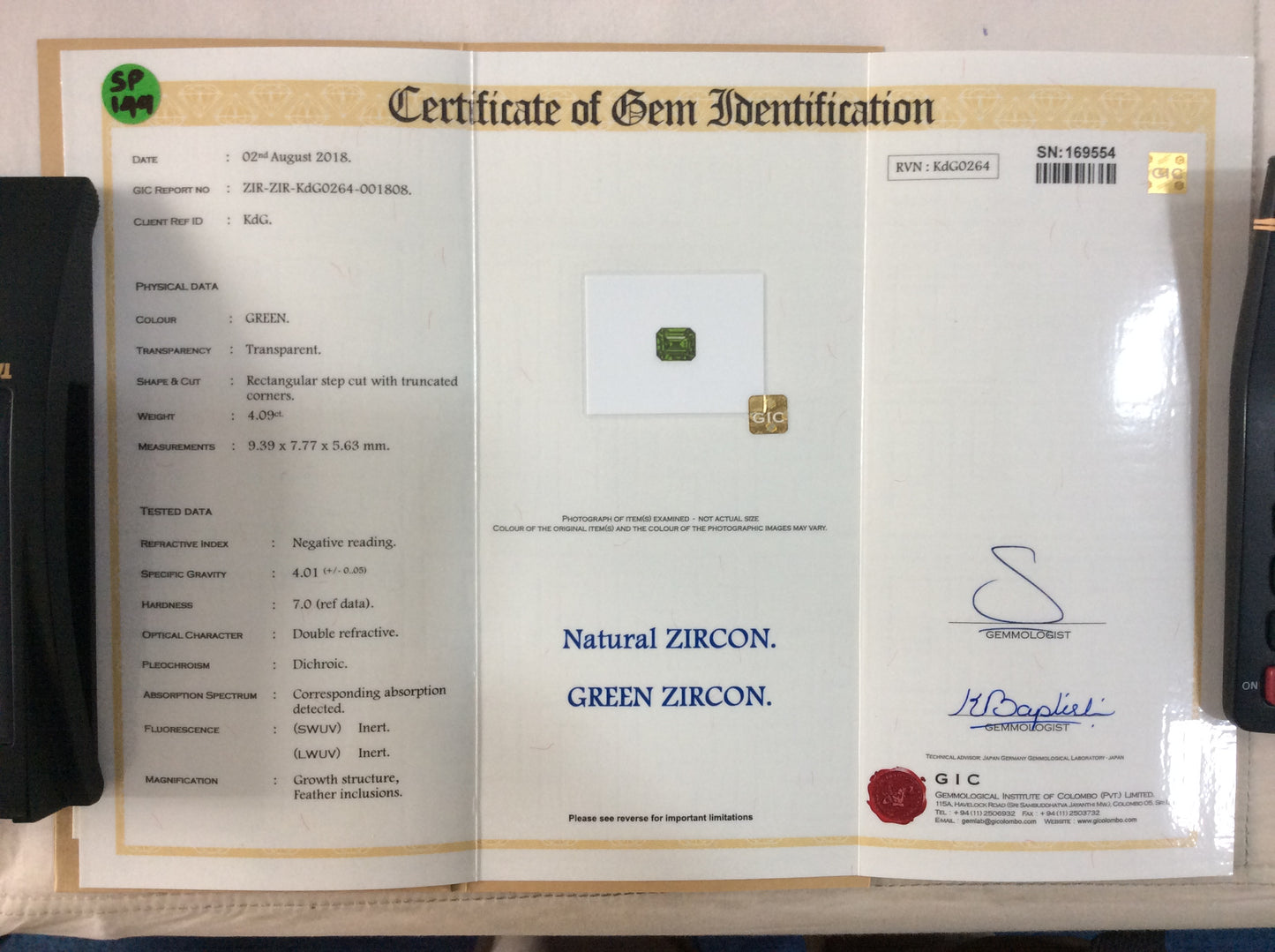 Zircon 4.09ct Green Octagon EC