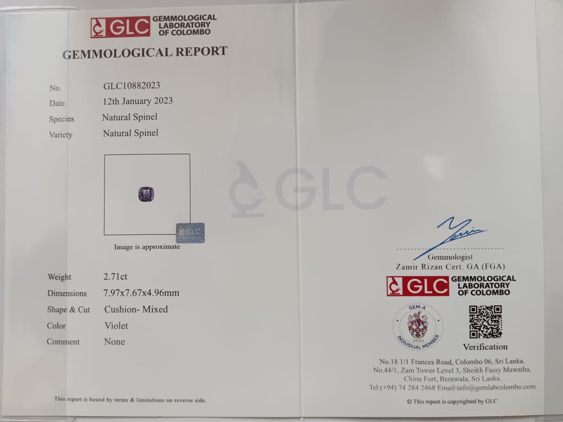 Spinel 2.71ct Violet Cushion