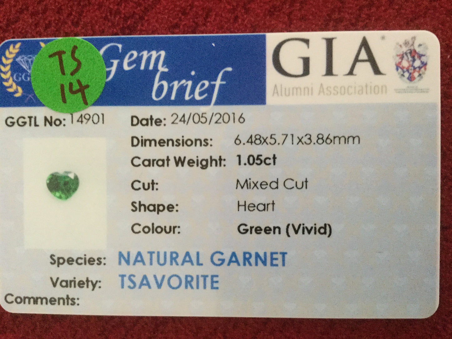 Tsavorite 1.05ct Vivid Green Heart EC